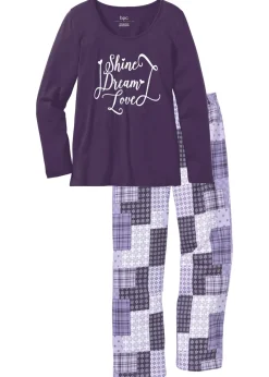 bonprix bonprix Pijama de algodón orgánico puro Lila oscuro estampado Sale