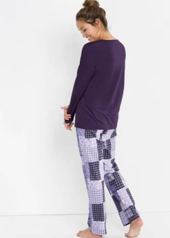 bonprix bonprix Pijama de algodón orgánico puro Lila oscuro estampado Sale