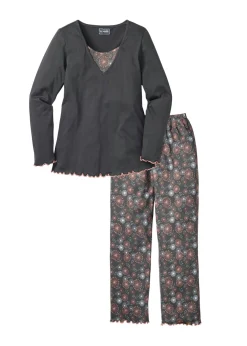 bonprix bonprix Pijama de algodón orgánico puro Gris estampado Clearance