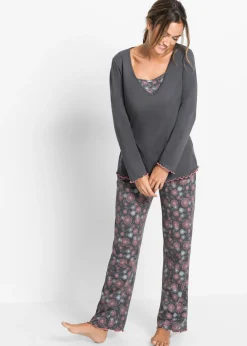 bonprix bonprix Pijama de algodón orgánico puro Gris estampado Clearance