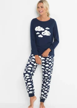 bonprix bonprix Pijama de algodón orgánico puro Azul oscuro estampado