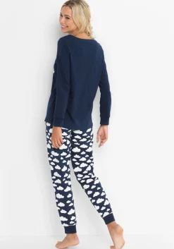 bonprix bonprix Pijama de algodón orgánico puro Azul oscuro estampado