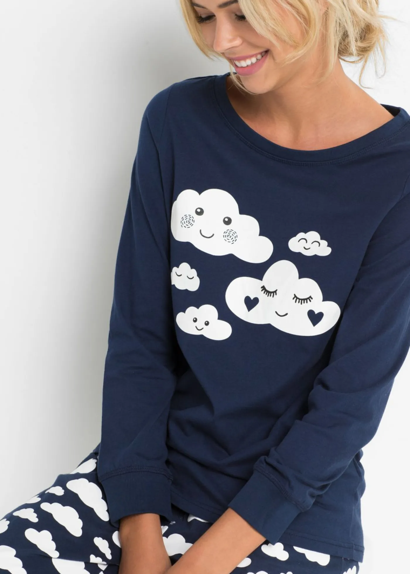 bonprix bonprix Pijama de algodón orgánico puro Azul oscuro estampado
