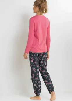 bonprix bonprix Pijama de algodón orgánico puro Rosa humo estampado Outlet