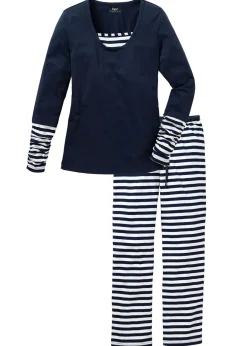 bonprix bonprix Pijama de algodón orgánico puro blanco-azul marino Best