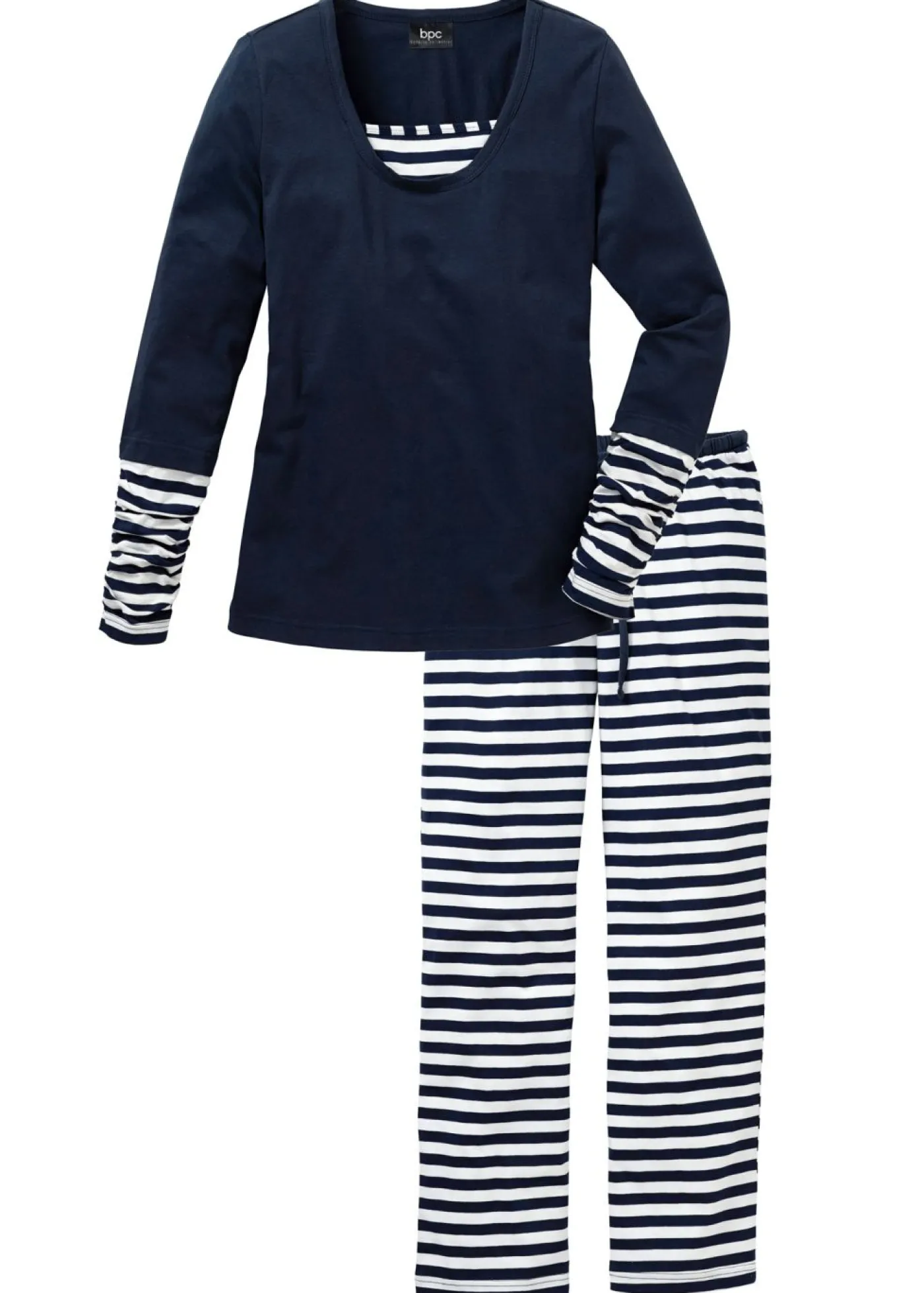 bonprix bonprix Pijama de algodón orgánico puro blanco-azul marino Best