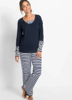 bonprix bonprix Pijama de algodón orgánico puro blanco-azul marino Best