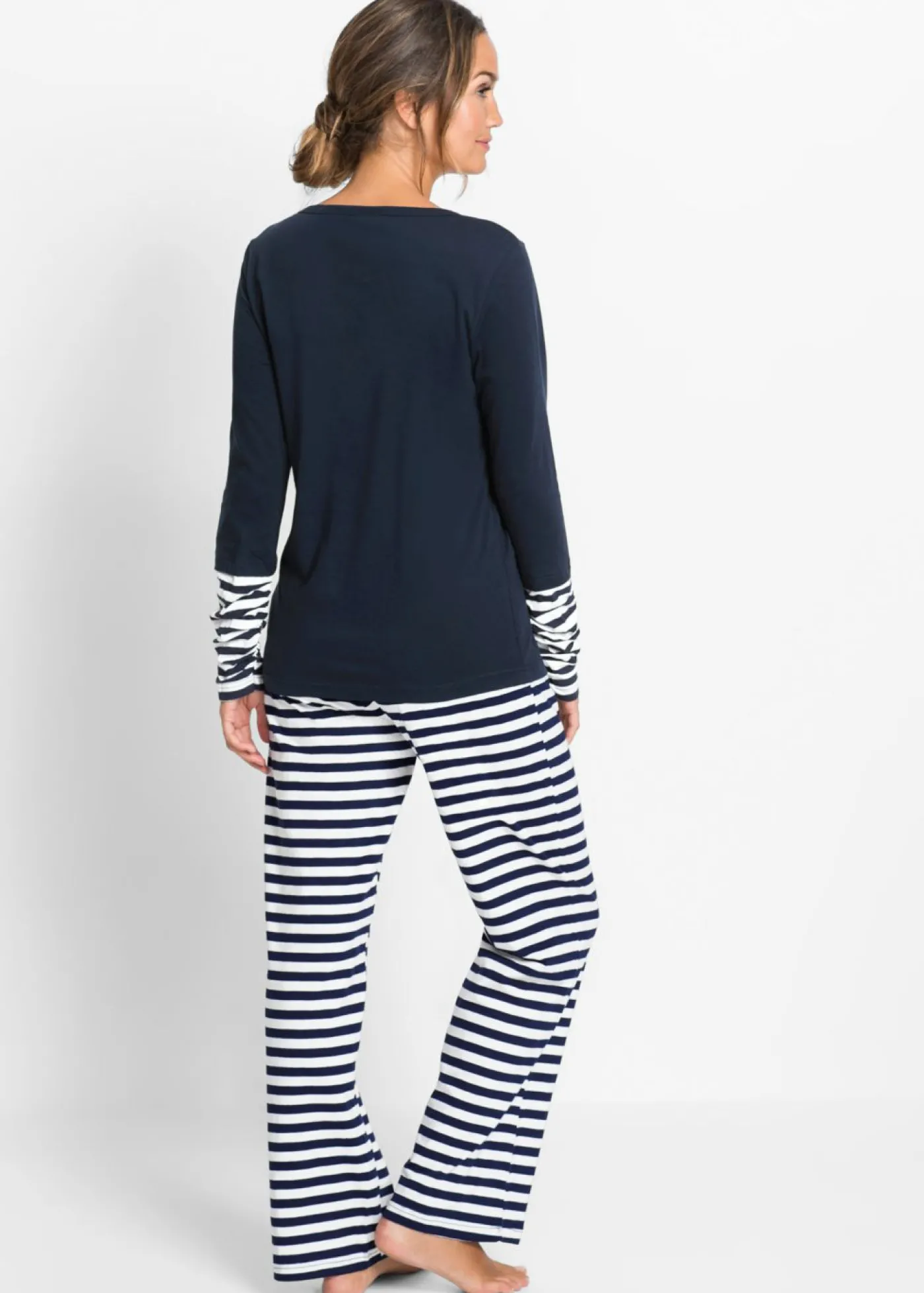 bonprix bonprix Pijama de algodón orgánico puro blanco-azul marino Best