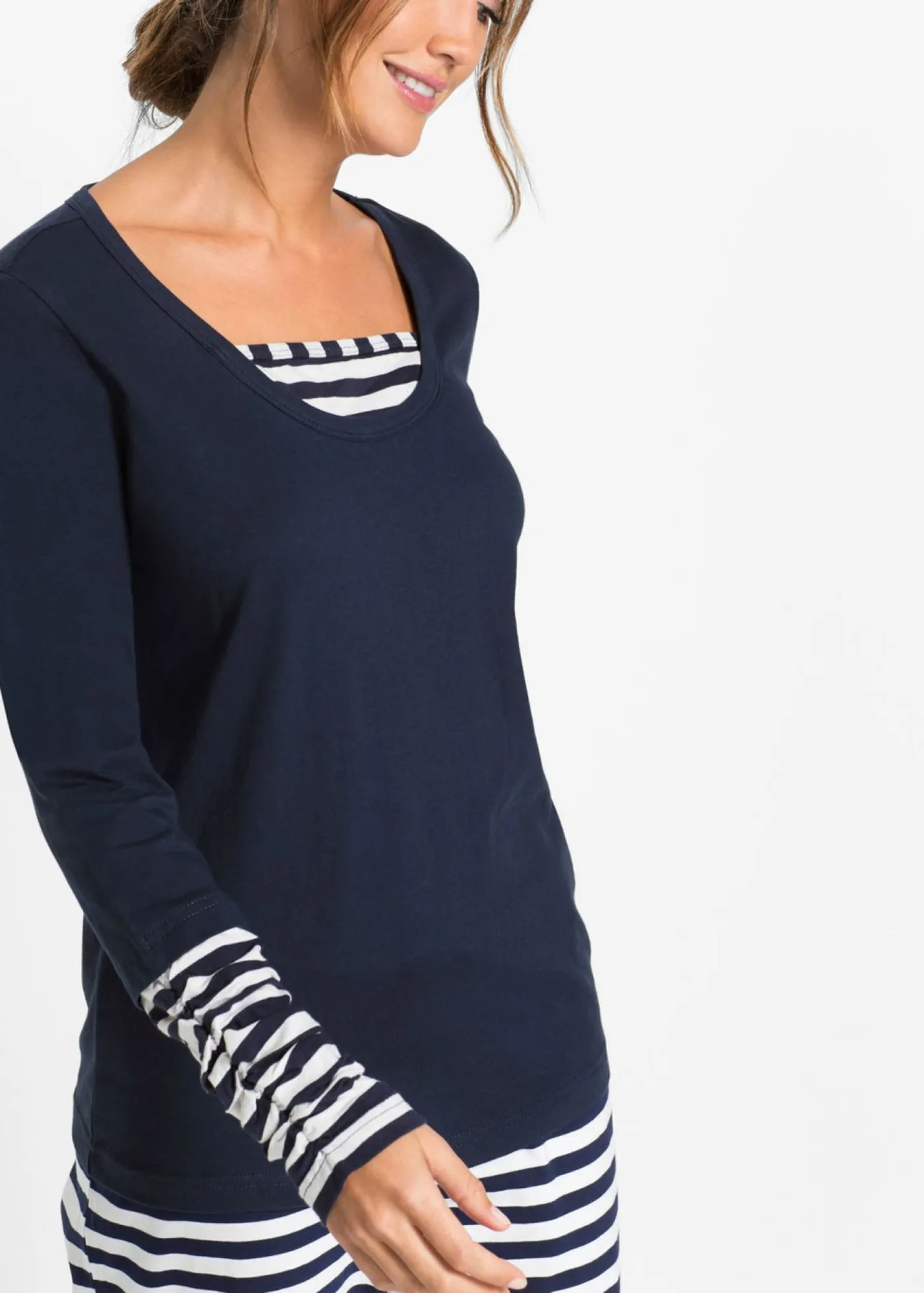 bonprix bonprix Pijama de algodón orgánico puro blanco-azul marino Best