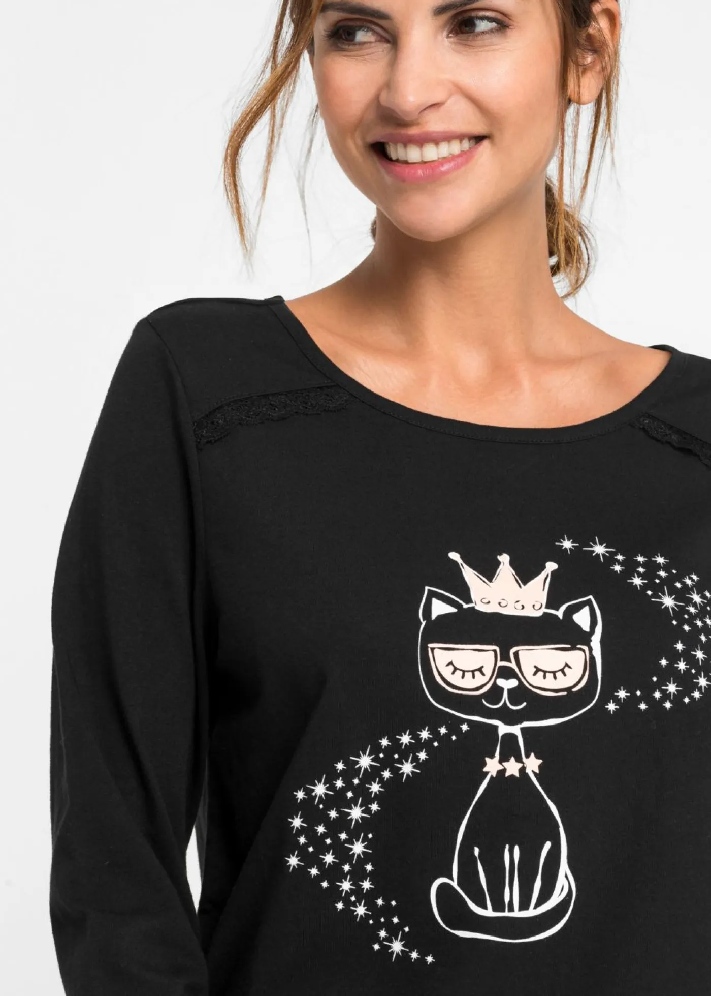 bonprix bonprix Pijama de algodón orgánico puro Negro estampado New
