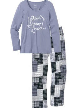 bonprix bonprix Pijama de algodón orgánico puro Azul mate estampado