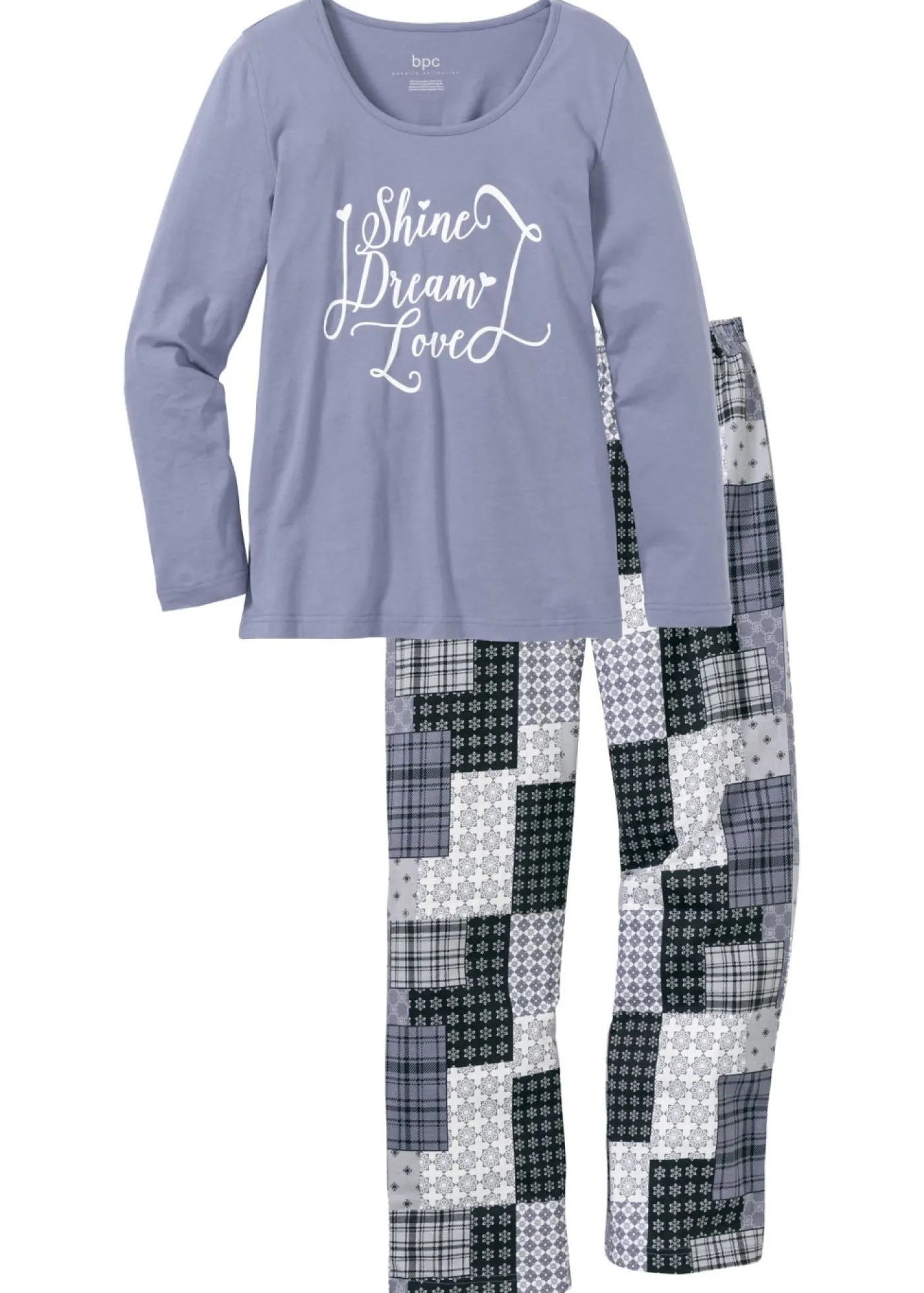 bonprix bonprix Pijama de algodón orgánico puro Azul mate estampado
