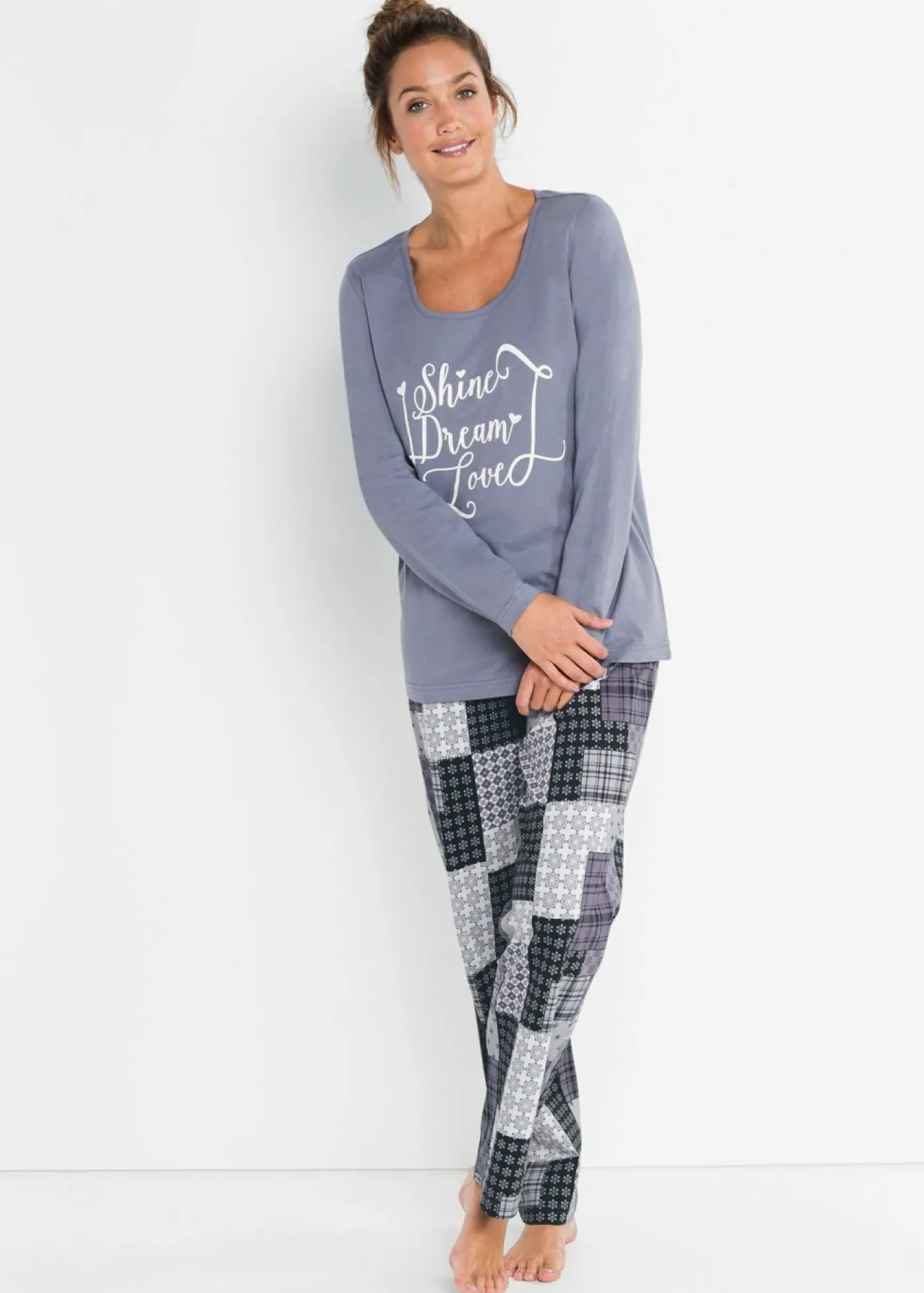 bonprix bonprix Pijama de algodón orgánico puro Azul mate estampado