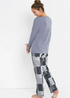 bonprix bonprix Pijama de algodón orgánico puro Azul mate estampado