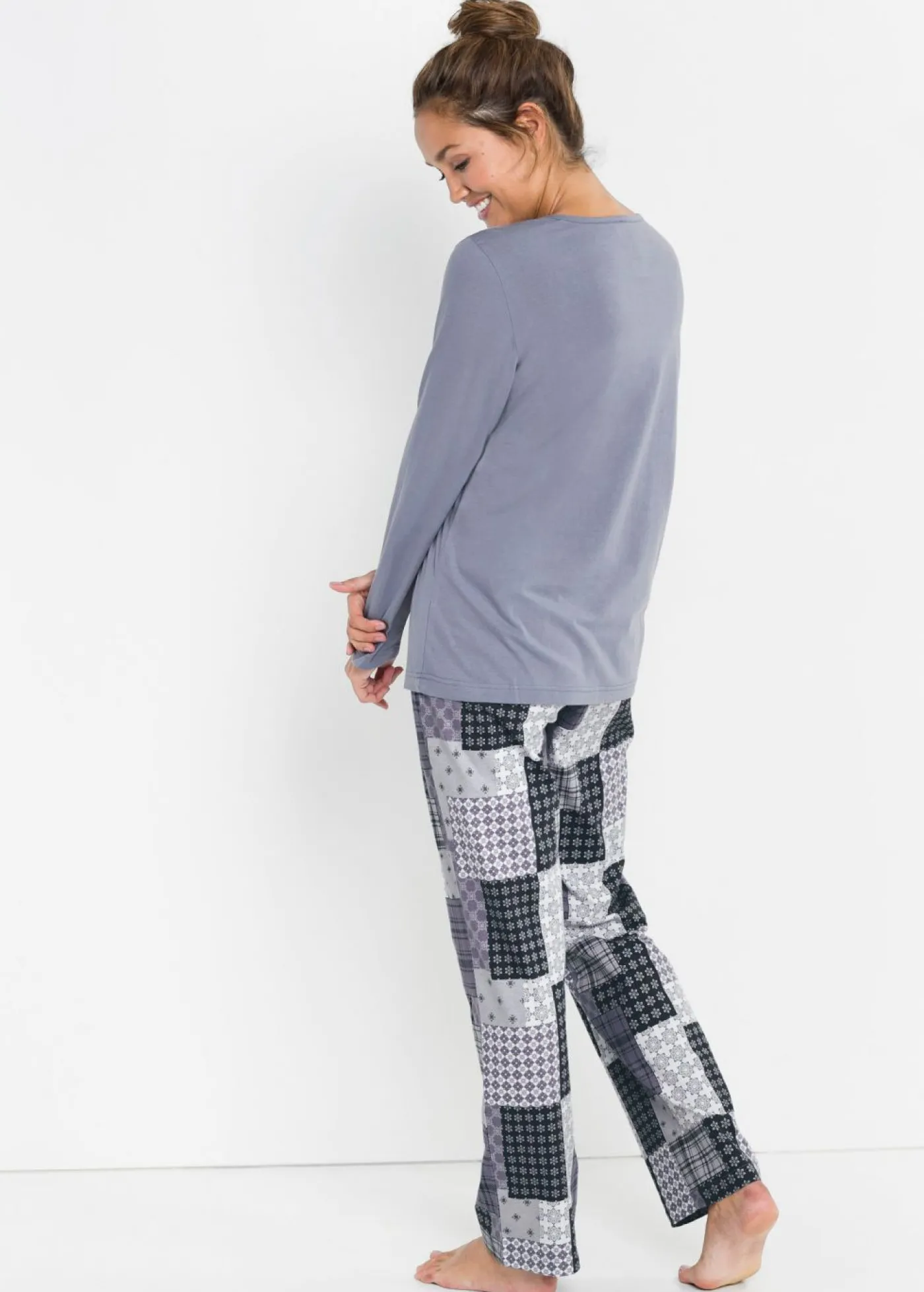 bonprix bonprix Pijama de algodón orgánico puro Azul mate estampado