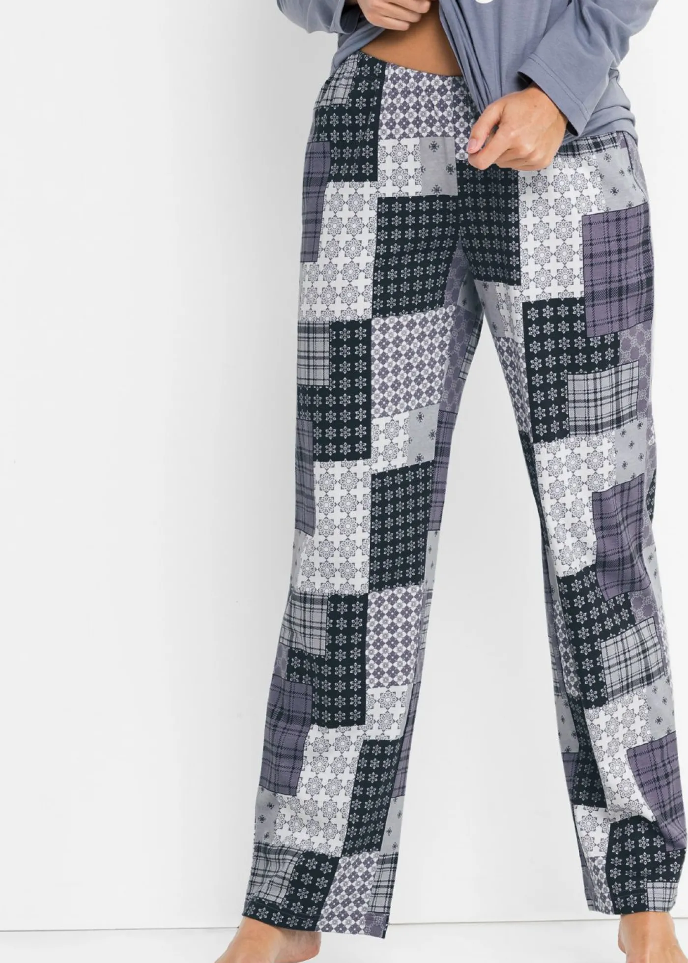 bonprix bonprix Pijama de algodón orgánico puro Azul mate estampado