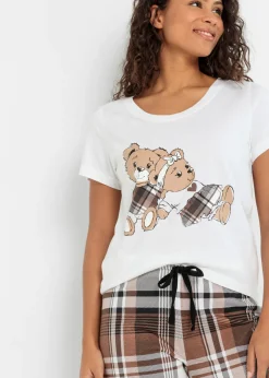 bonprix bonprix Pijama de algodón orgánico puro blanco/arcilla a cuadros Online
