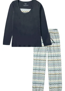 bonprix bonprix Pijama de algodón puro azul oscuro/naranja oscuro/salvia ahumado/curry/azul mate New