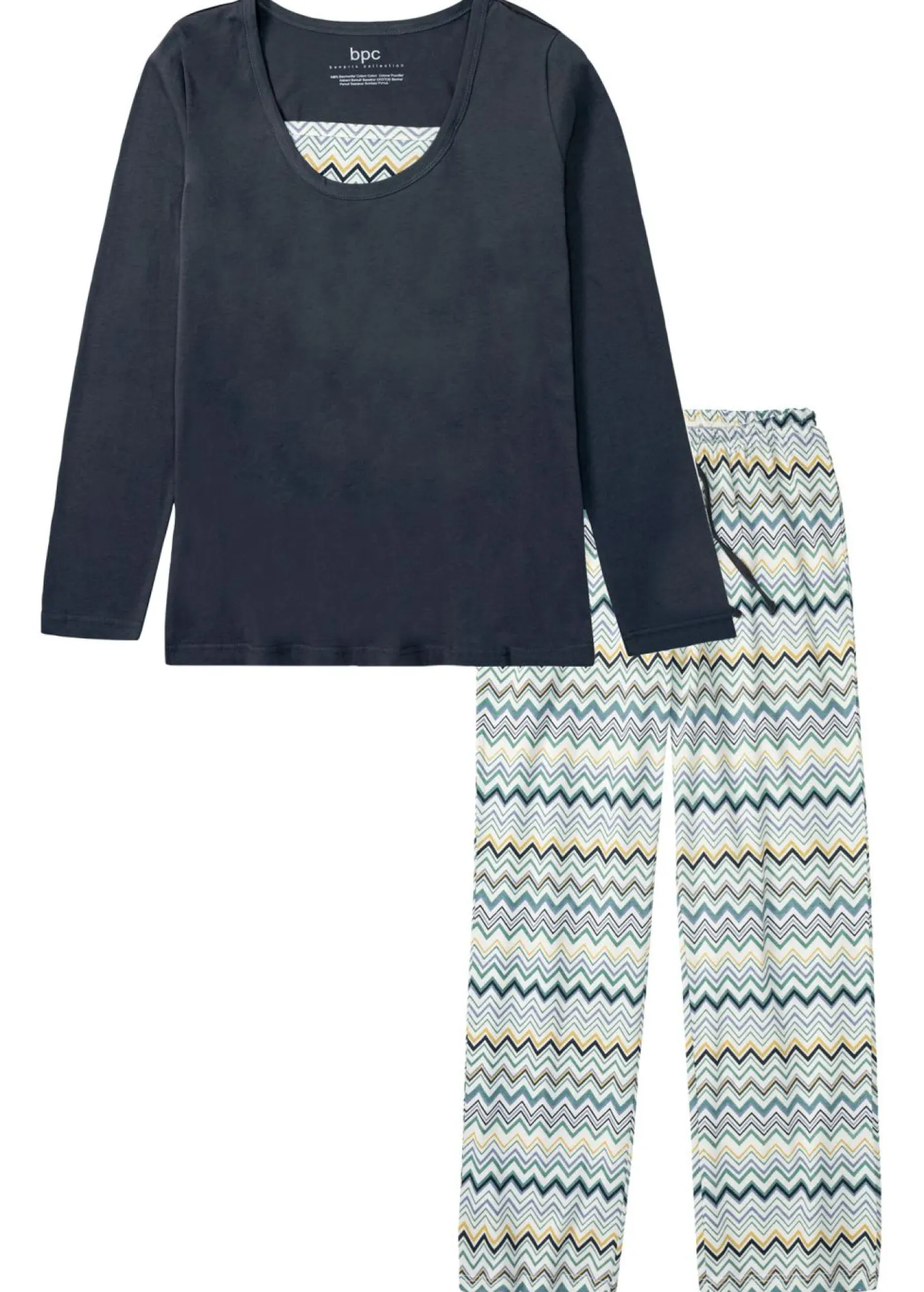bonprix bonprix Pijama de algodón puro azul oscuro/naranja oscuro/salvia ahumado/curry/azul mate New