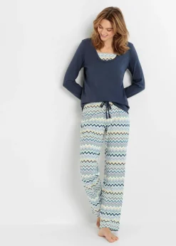 bonprix bonprix Pijama de algodón puro azul oscuro/naranja oscuro/salvia ahumado/curry/azul mate New