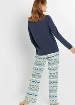 bonprix bonprix Pijama de algodón puro azul oscuro/naranja oscuro/salvia ahumado/curry/azul mate New