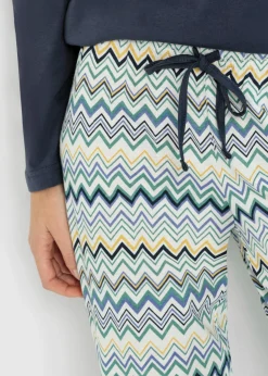 bonprix bonprix Pijama de algodón puro azul oscuro/naranja oscuro/salvia ahumado/curry/azul mate New