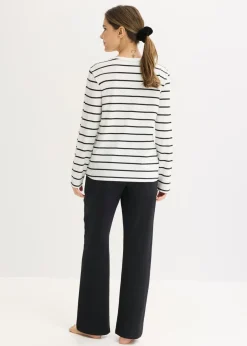 bonprix bonprix Pijama de algodón puro blanco lana-negro con rayas Hot