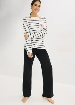 bonprix bonprix Pijama de algodón puro blanco lana-negro con rayas Hot