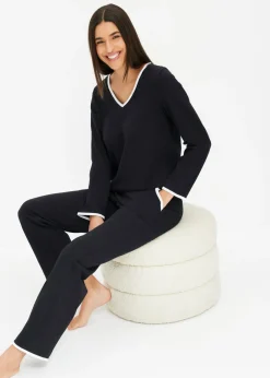 bonprix bonprix Pijama de algodón puro Negro-blanco Clearance