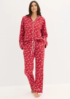 bonprix bonprix Pijama de algodón puro Rojo oscuro estampado Outlet