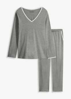 bonprix bonprix Pijama de algodón puro Gris jaspeado-blanco New
