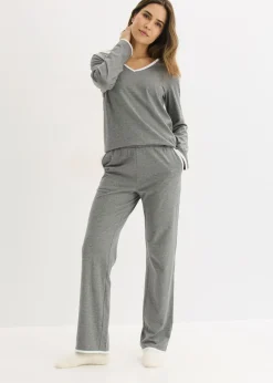 bonprix bonprix Pijama de algodón puro Gris jaspeado-blanco New