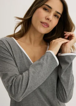 bonprix bonprix Pijama de algodón puro Gris jaspeado-blanco New