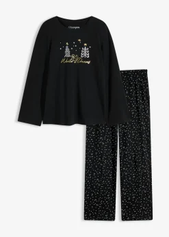 bonprix bonprix Pijama de algodón puro con estampado brillante Negro Discount
