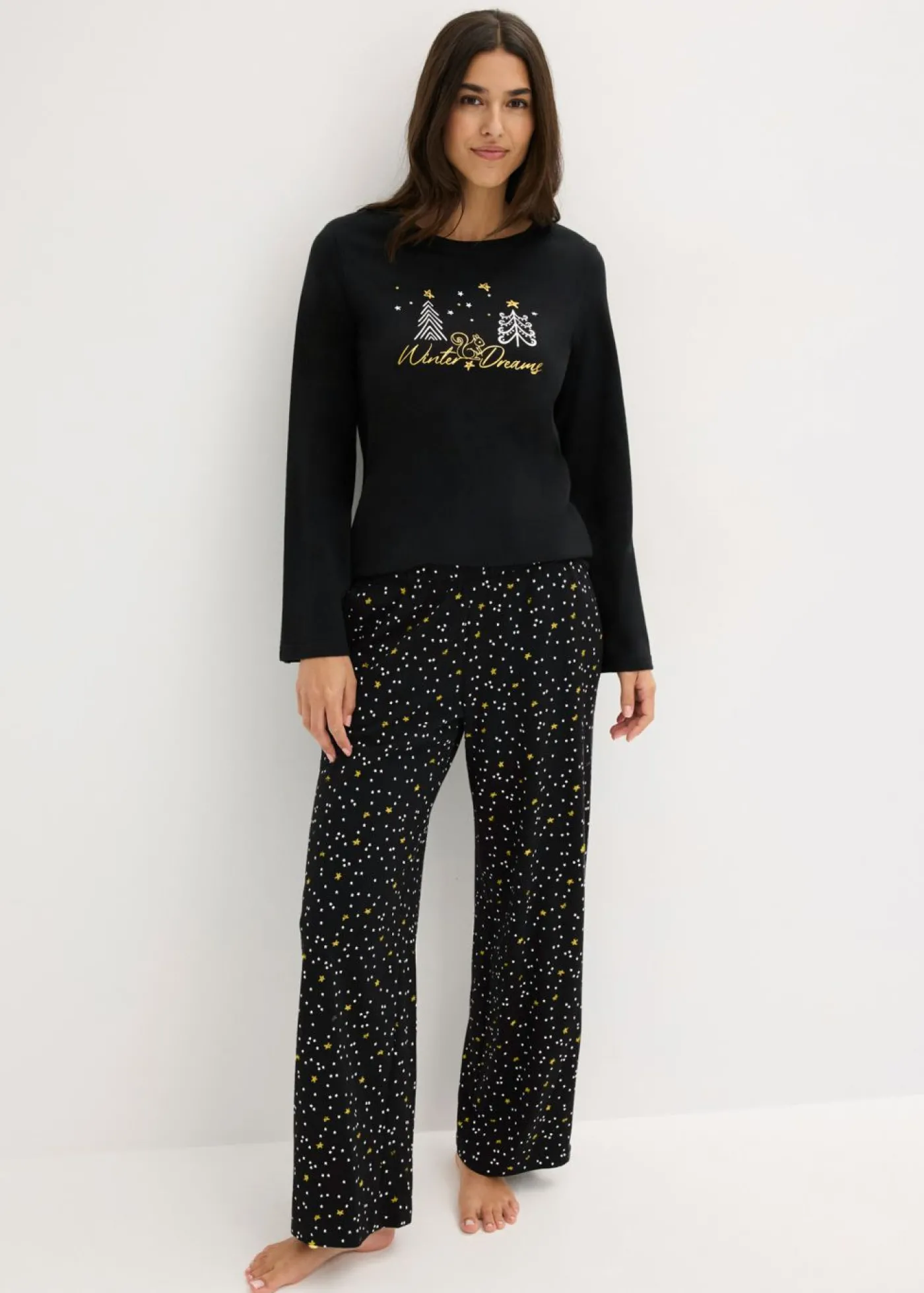 bonprix bonprix Pijama de algodón puro con estampado brillante Negro Discount