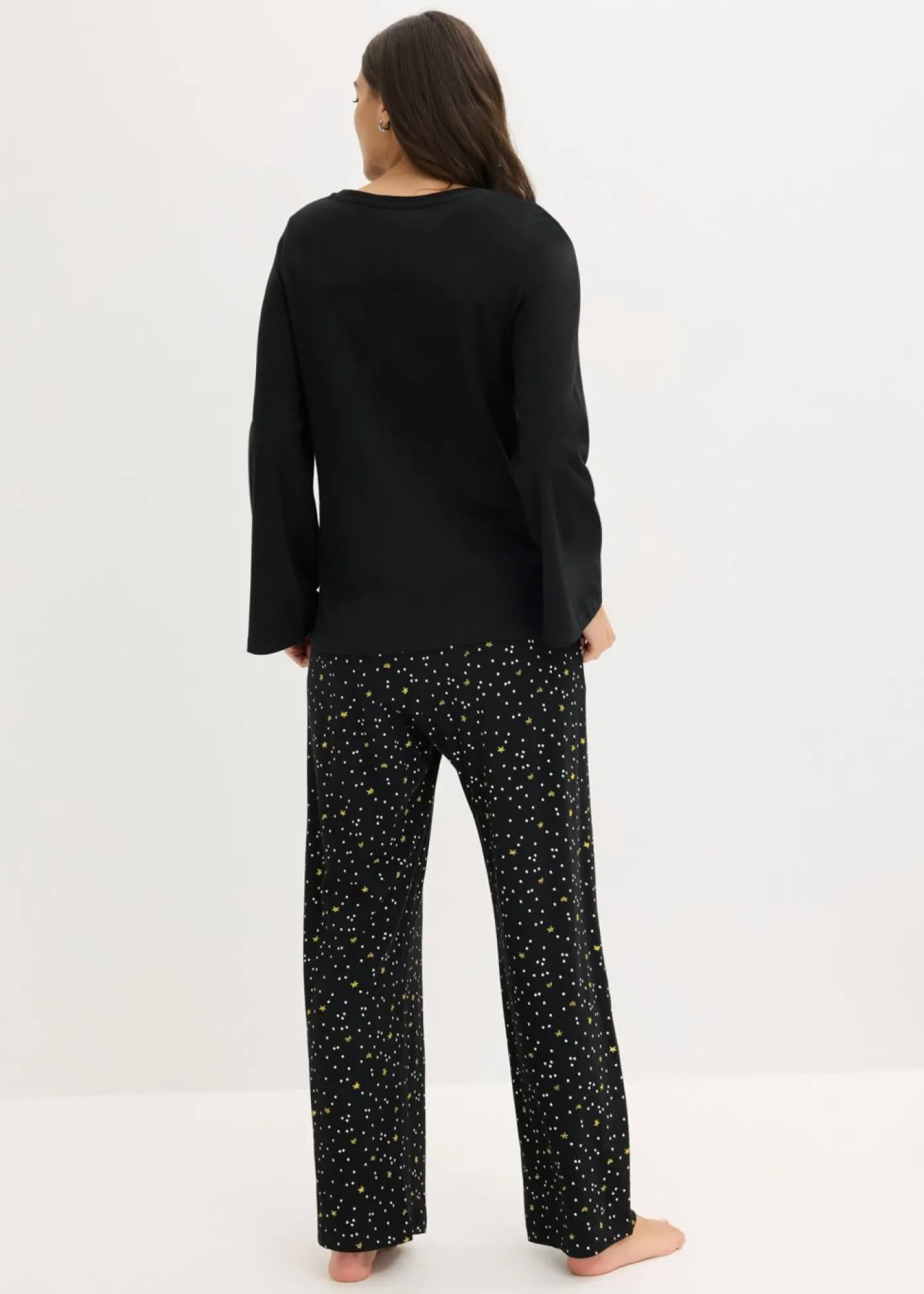 bonprix bonprix Pijama de algodón puro con estampado brillante Negro Discount