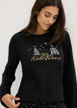 bonprix bonprix Pijama de algodón puro con estampado brillante Negro Discount