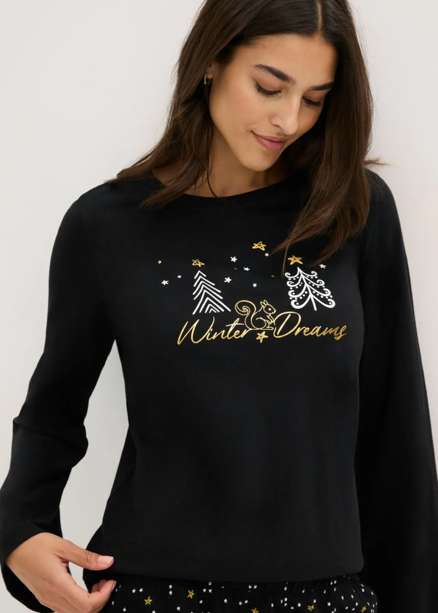 bonprix bonprix Pijama de algodón puro con estampado brillante Negro Discount