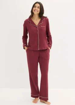 bonprix bonprix Pijama de algodón puro con botones rojo avellana Discount