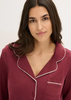 bonprix bonprix Pijama de algodón puro con botones rojo avellana Discount
