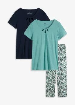 bonprix bonprix Pijama de algodón puro (3 piezas) azul marino + salvia ahumado Outlet