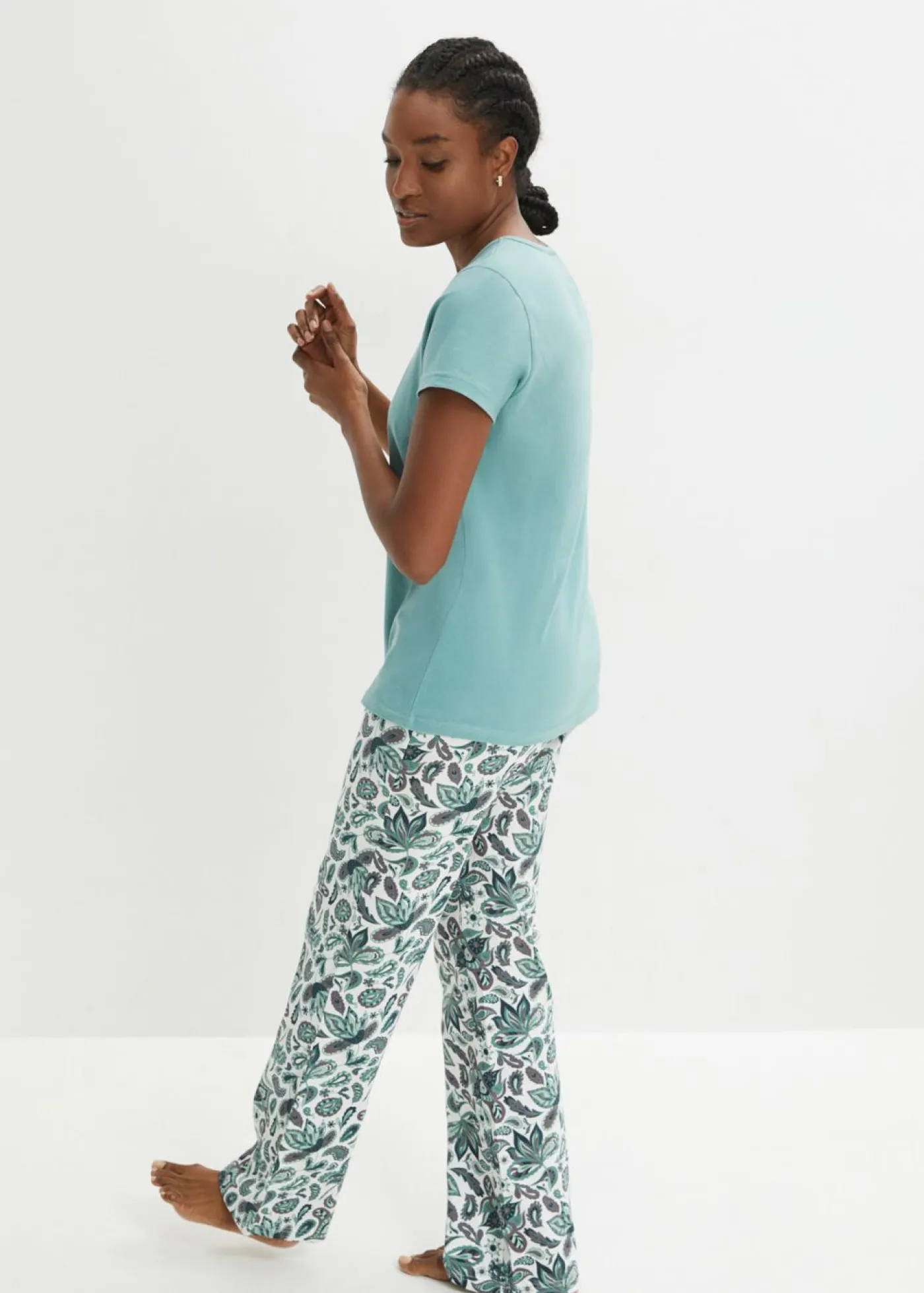 bonprix bonprix Pijama de algodón puro (3 piezas) azul marino + salvia ahumado Outlet