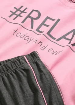 bonprix bonprix Pijama de algodón suave orquídea ahumado-antracita jaspeado moteado Clearance