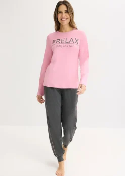 bonprix bonprix Pijama de algodón suave orquídea ahumado-antracita jaspeado moteado Clearance