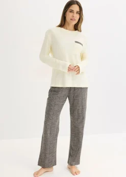 bonprix bonprix Pijama de algodón suave beige natural-negro a cuadros New