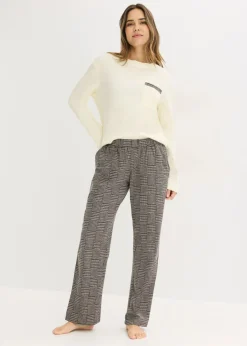 bonprix bonprix Pijama de algodón suave beige natural-negro a cuadros New
