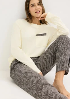 bonprix bonprix Pijama de algodón suave beige natural-negro a cuadros New