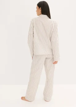 bonprix bonprix Pijama de algodón tejido con corte holgado blanco lana-marrón mate con rayas Outlet
