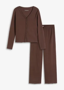bonprix bonprix Pijama de canalé con botones Marrón oscuro Outlet