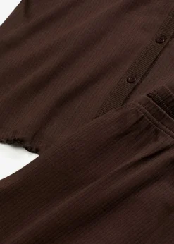 bonprix bonprix Pijama de canalé con botones Marrón oscuro Outlet